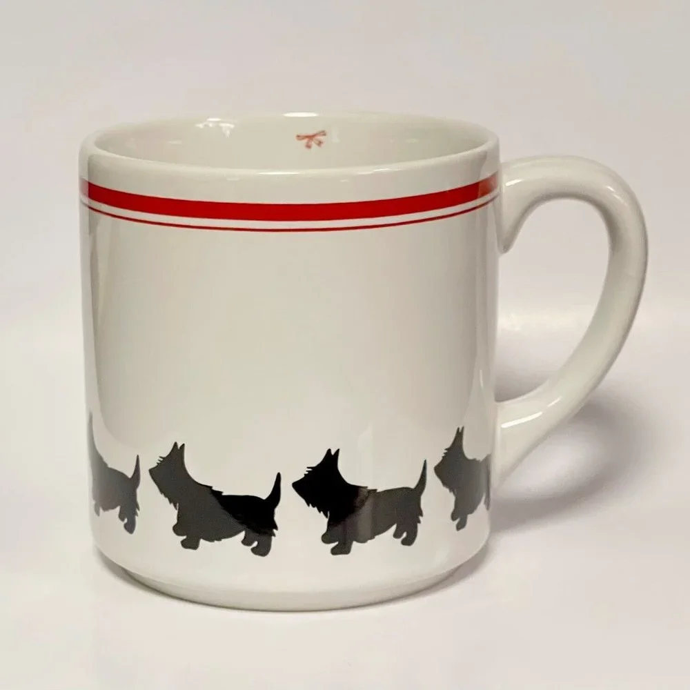 Dog Scottie set of 3 Dog Coffee Mugs White with Red Stripes & Red Bows, CUTE! - Picture 3 of 7